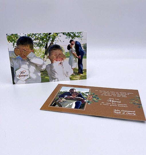 carte de remerciements mariage fleuri type carte postal